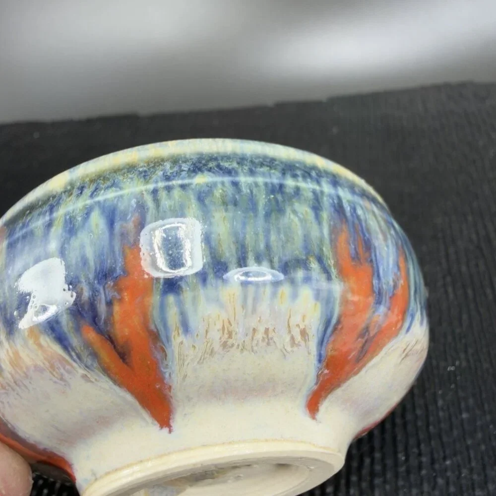 Hand‎ Made Stoneware Pottery Salt Cellar Container Artist Signed Drip Glaze Dish